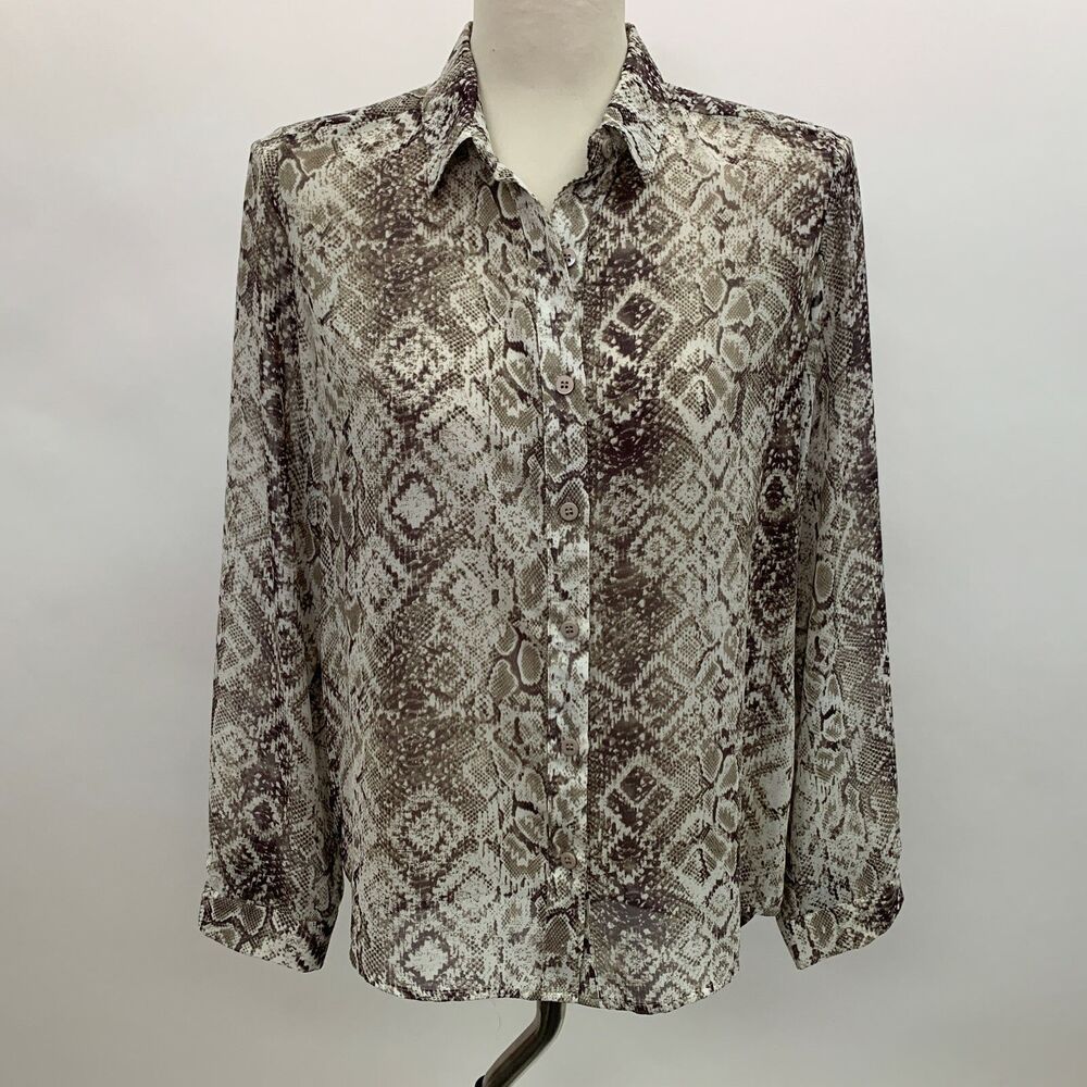Creative Commune‎ Women's Top Medium Brown White Multi-color Snake Print